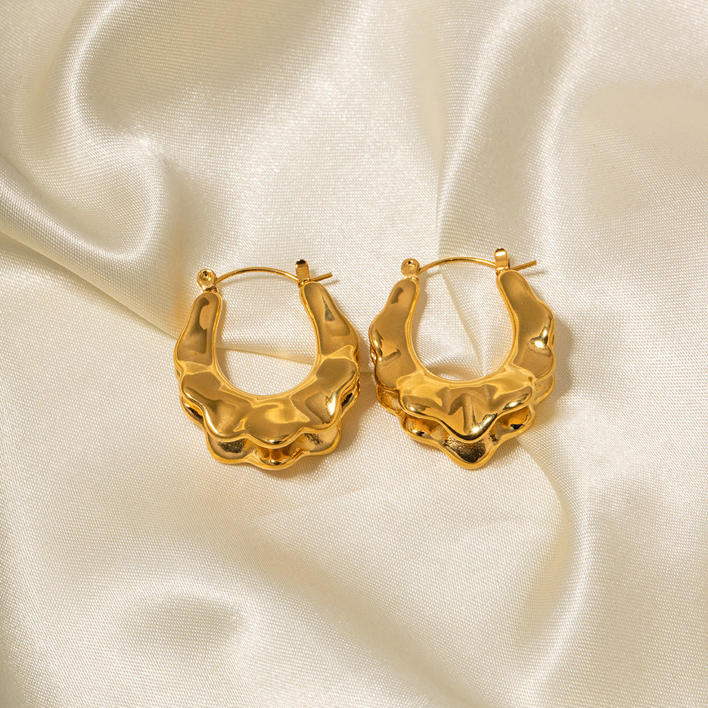 Wave Hoops Earrings, Gold Plated nugget earrings